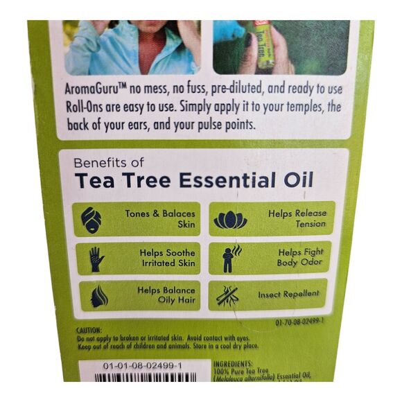 4 Pc Lot Aroma Guru Roll-On Aromatherapy - Scented Tea Tree Peppermint Lavender - Picture 6 of 8
